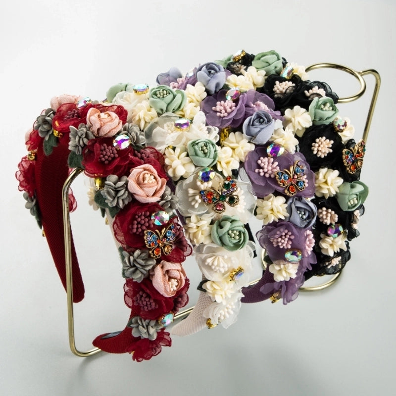 Elegant Romantic Sweet Rose Cloth Inlay Rhinestones Hair Band