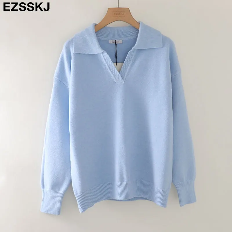 Autumn Winter casual chic v-neck oversize thick Sweater pullovers Women 2021 loose elegant Sweater Pullover female Long Sleeve