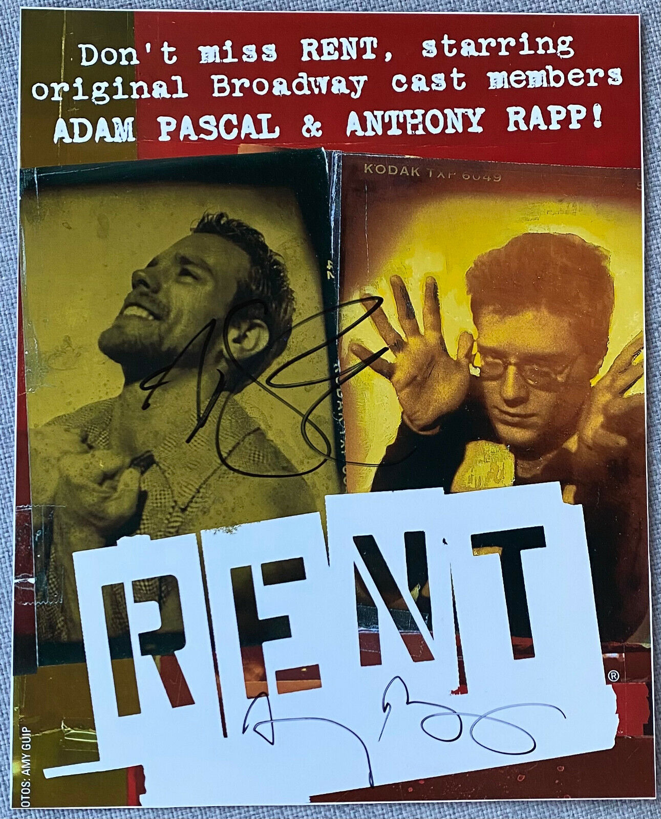 Adam Pascal Signed & Anthony Rapp Signed 8x10 Color RENT Promo Photo Poster painting - Authentic