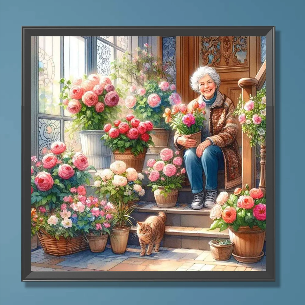 Diamond Painting - Full Round Drill - Garden Old Lady(Canvas|30*30cm)