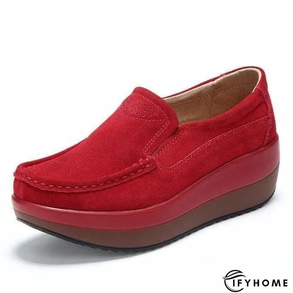 Women's Platform Loafers Flat Shoes Cow Suede Leather Moccasins Shoe | IFYHOME