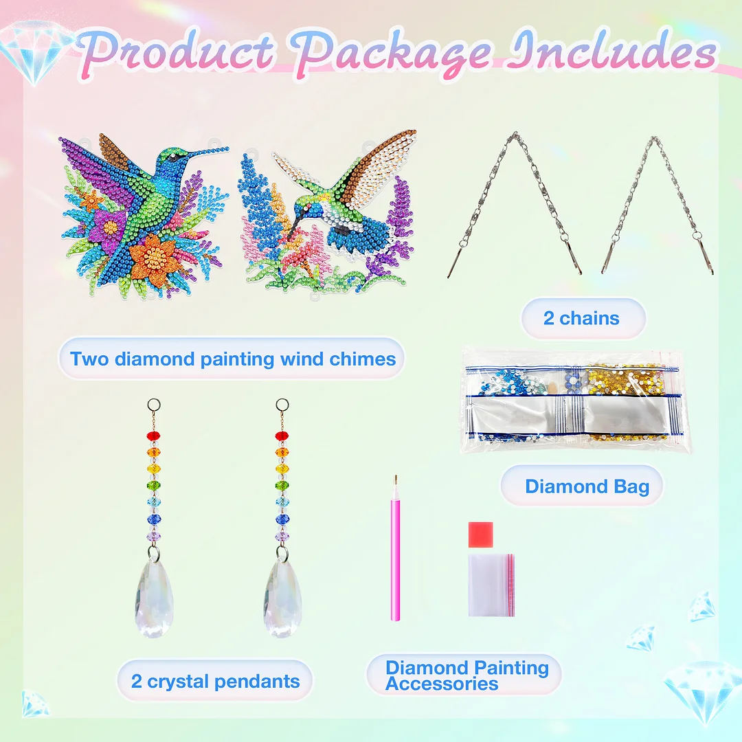 2Pcs Hummingbird DIY Double-Sided Diamond Painting Hanging Kits Diamond Painting Suncatcher Craft Kit for Home Garden Wall Decor Gift