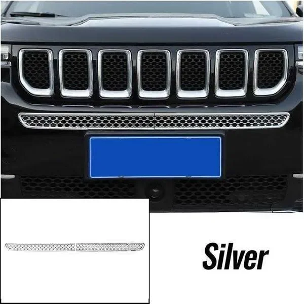 New 2Pcs Front Grille Grill Cover Inserts Frame Trims Protective Grid for 2018 2019 Jeep Grand Commander