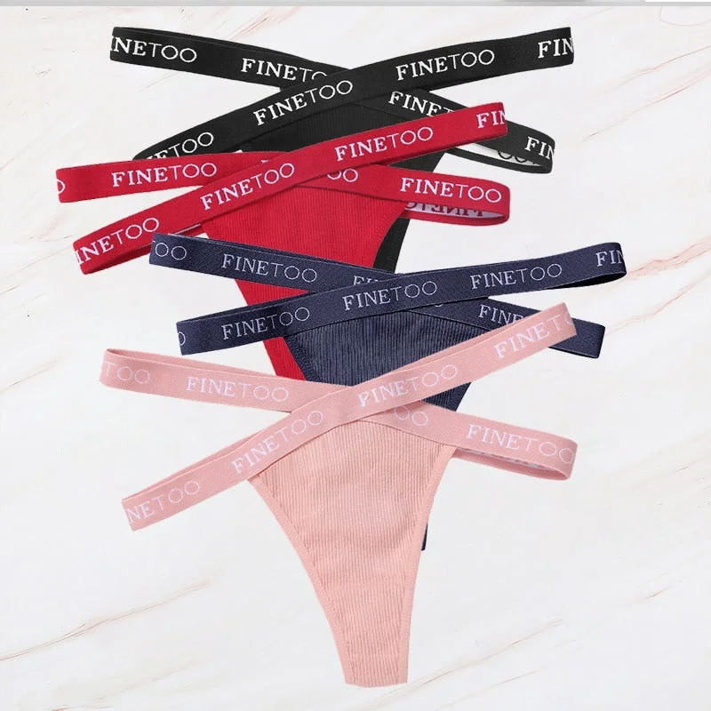 FINETOO 4PCS/Set M-XL G-string Women's Cotton Cross Strap Panties Letter Waisted Underwear Femme Thongs Sexy Hollow Out Lingerie