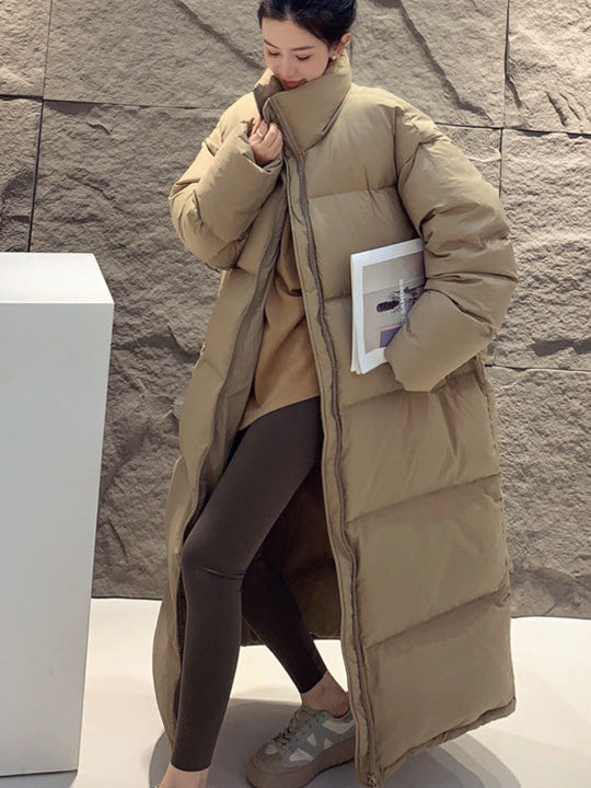 Women Long Sleeve Solid Zipper Loose Down Jacket Coats
