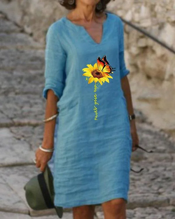 Plus Size Casual Flower Print Half Sleeves Dresses