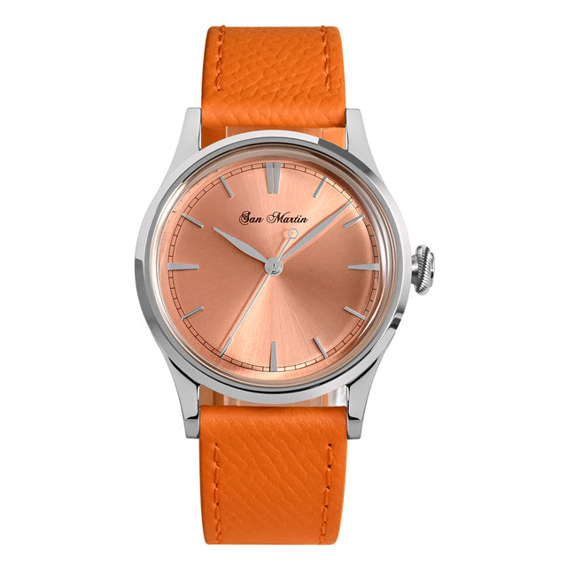 San Martin 38mm Sunray Salmon Dial Vintage Watch  SN0101 San Martin Watch san martin watchSan Martin Watch