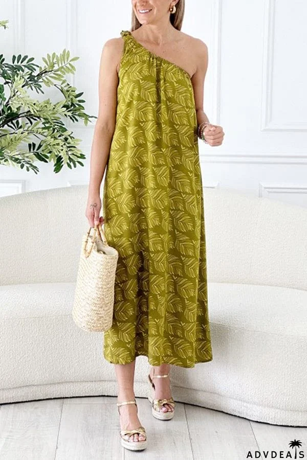 Olive Asymmetrical Leaf Dress