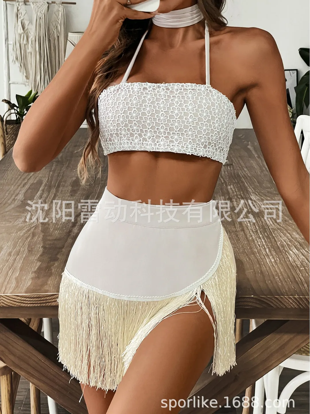 Brownm 2025 New Blouse Short Skirt Women Split Two Sets Of Beach Vacation Bra Strap Sexy