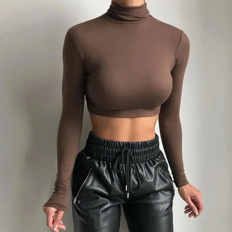 crop top For Women Long-Sleeved T-Shirt Slim Neck High Street Outing y2k Female clothing gothic harajuku ropa mujer Base black