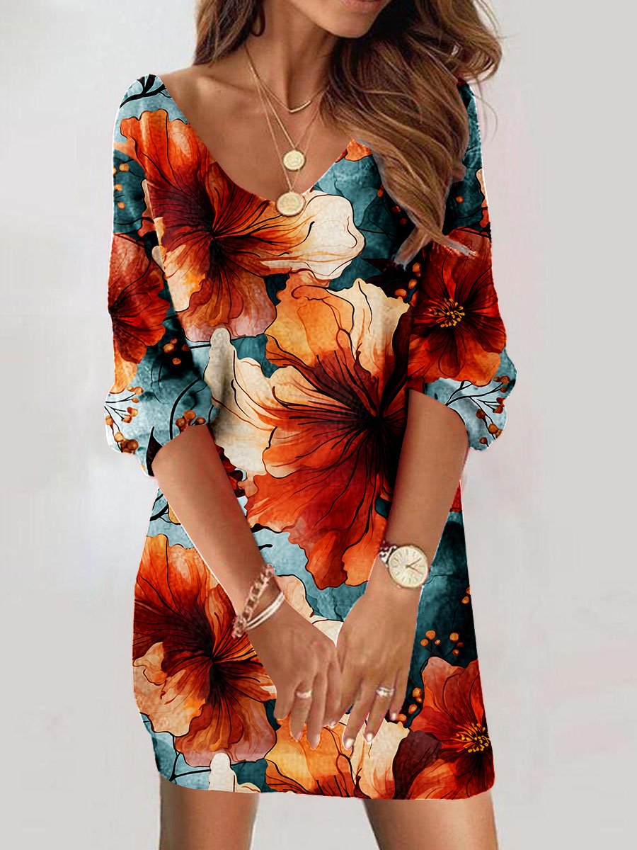 Women's Watercolor Floral Art Print Dress