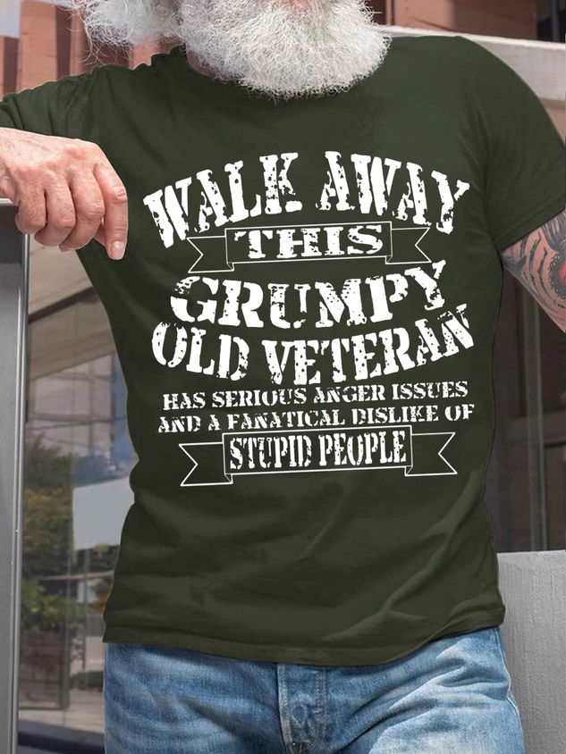 Cotton Grumpy Old Veteran on Casual Text Letters Loose T-Shirt socialshop