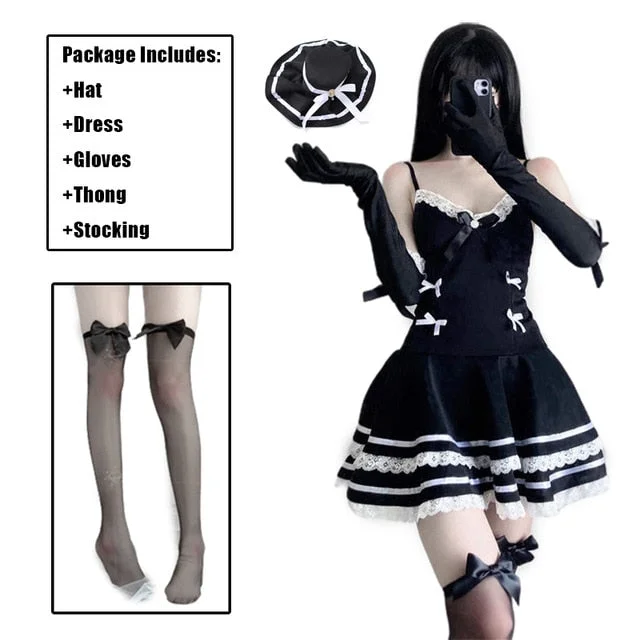 Lolita Maid Cosplay Costume Cute Black Dress SP17817