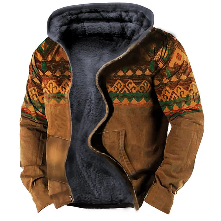 Men's Vintage Thick Hood Plush Pocket Tactical Jacket