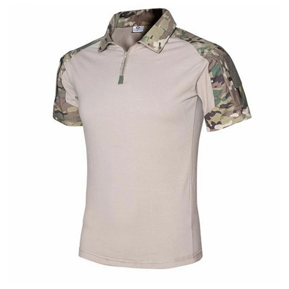 Smiledeer Men's camouflage stitching casual lapel T-Shirt