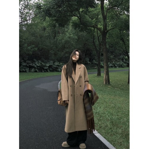Aiertu cold weather outfits Elegant Suit Collar Woolen Coat Women's Winter Retro Loose Long Woolen Coat aiertu