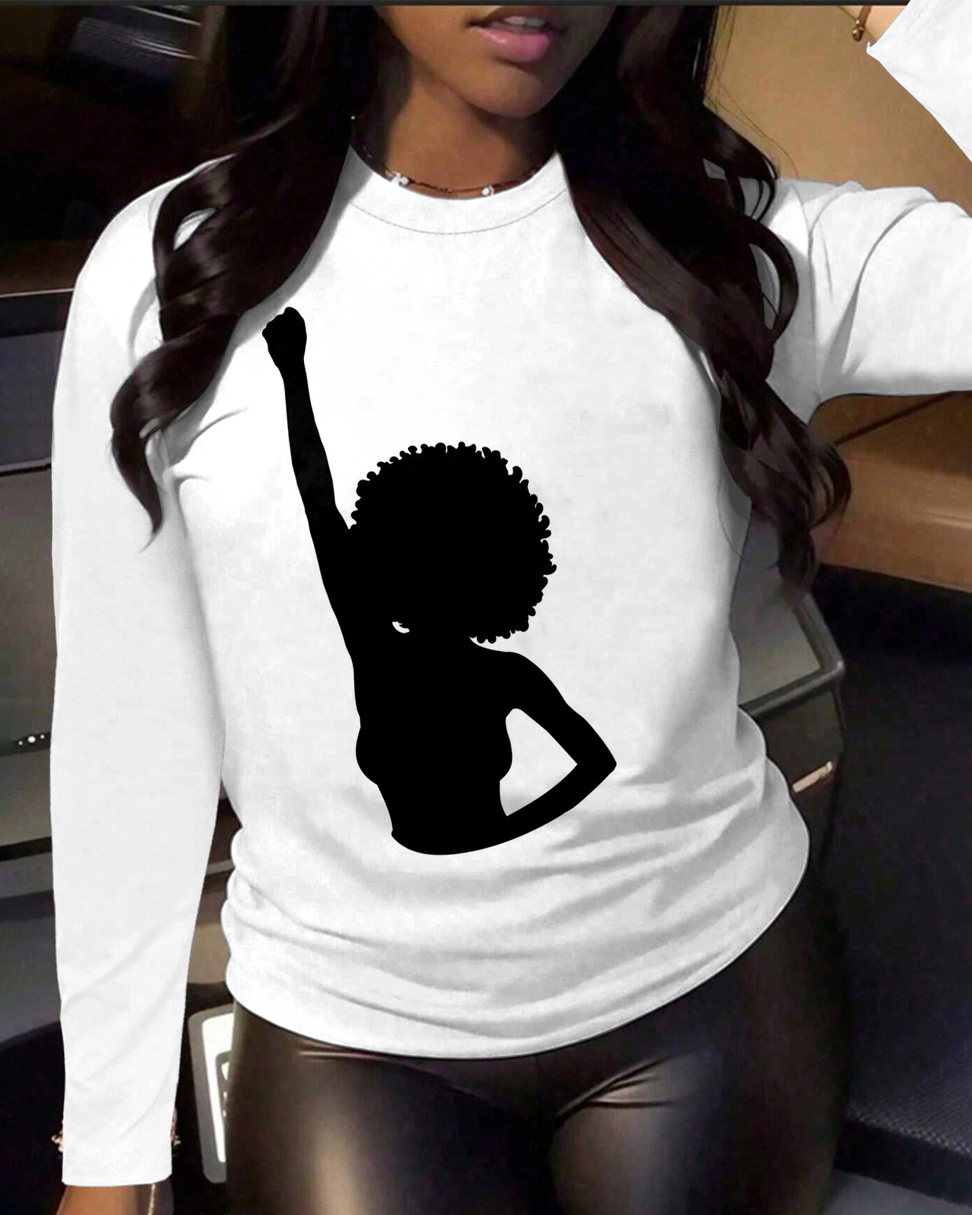 Black Woman Power Crew Neck Long Sleeve T-shirt