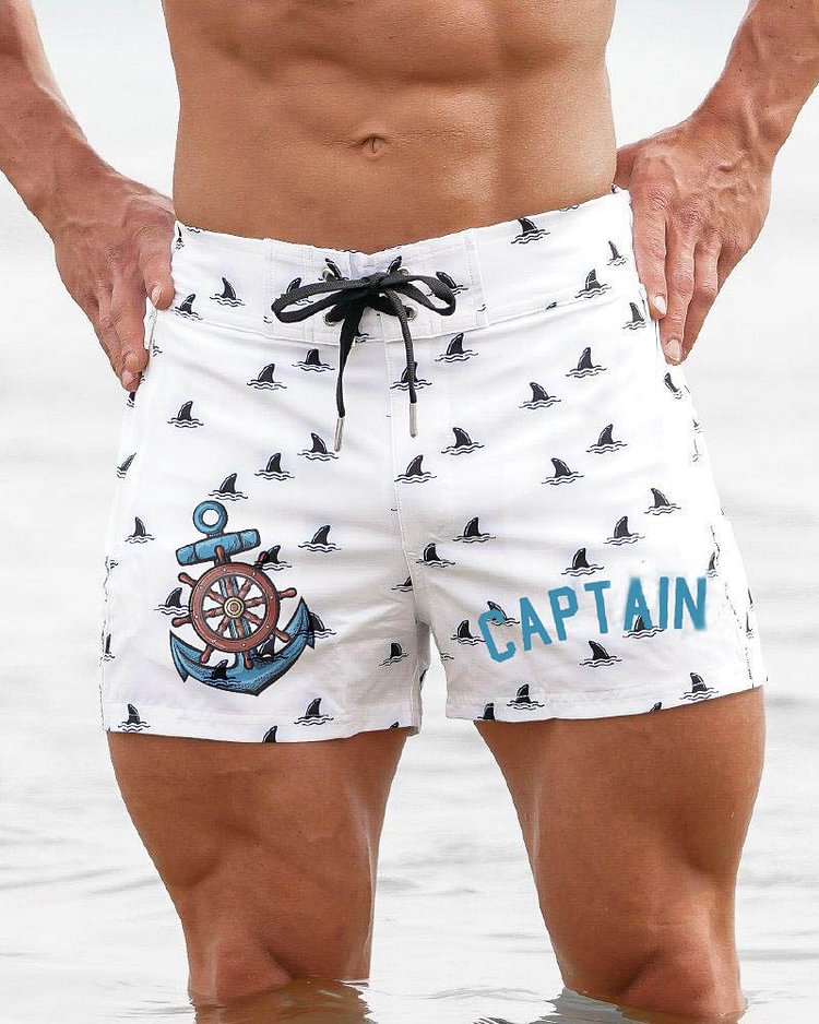 Captain Beach Casual Anchor Print Shorts