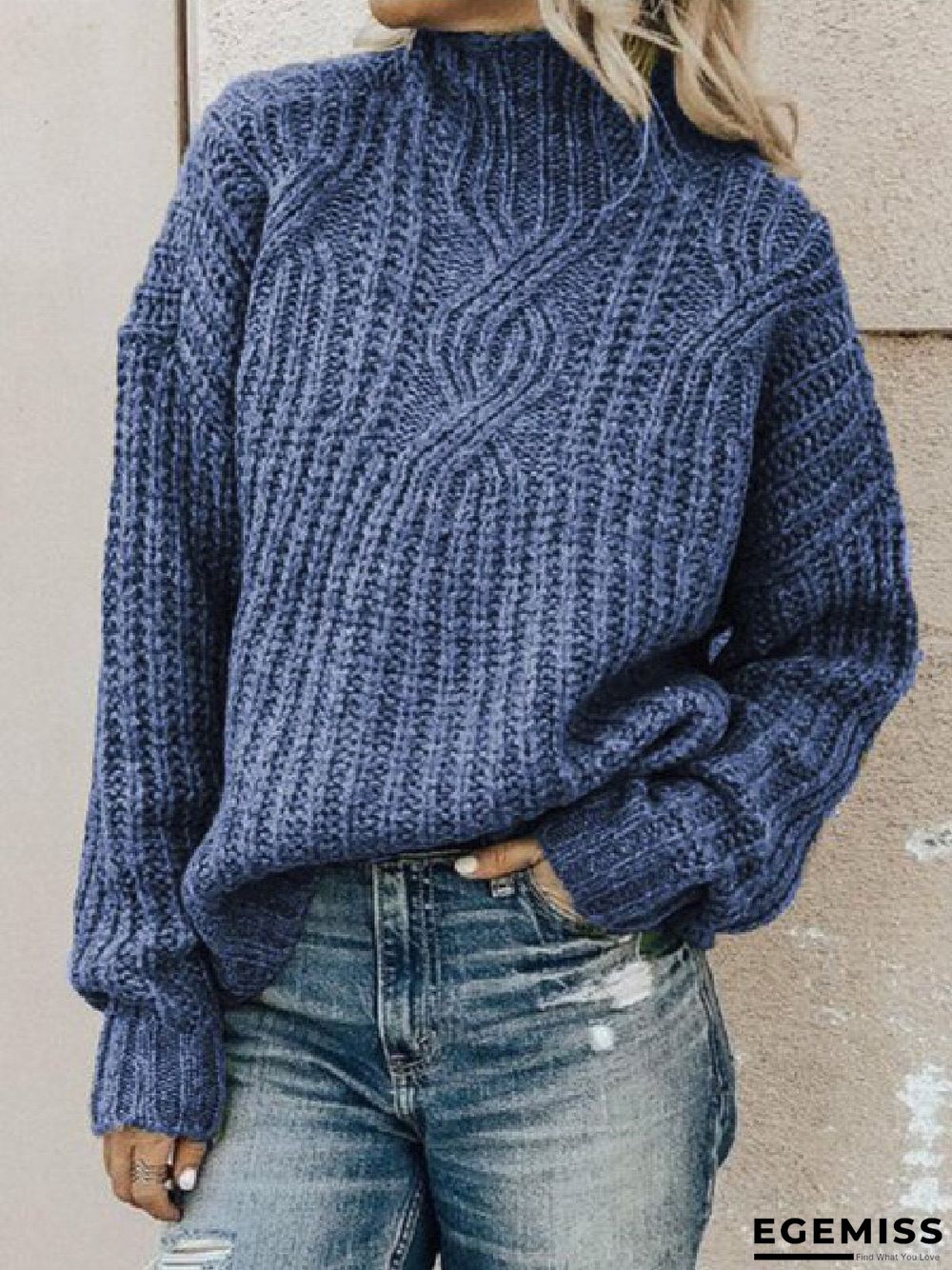 Women Long Sleeve Turtleneck Cotton-blend Plus Size Sweaters | EGEMISS