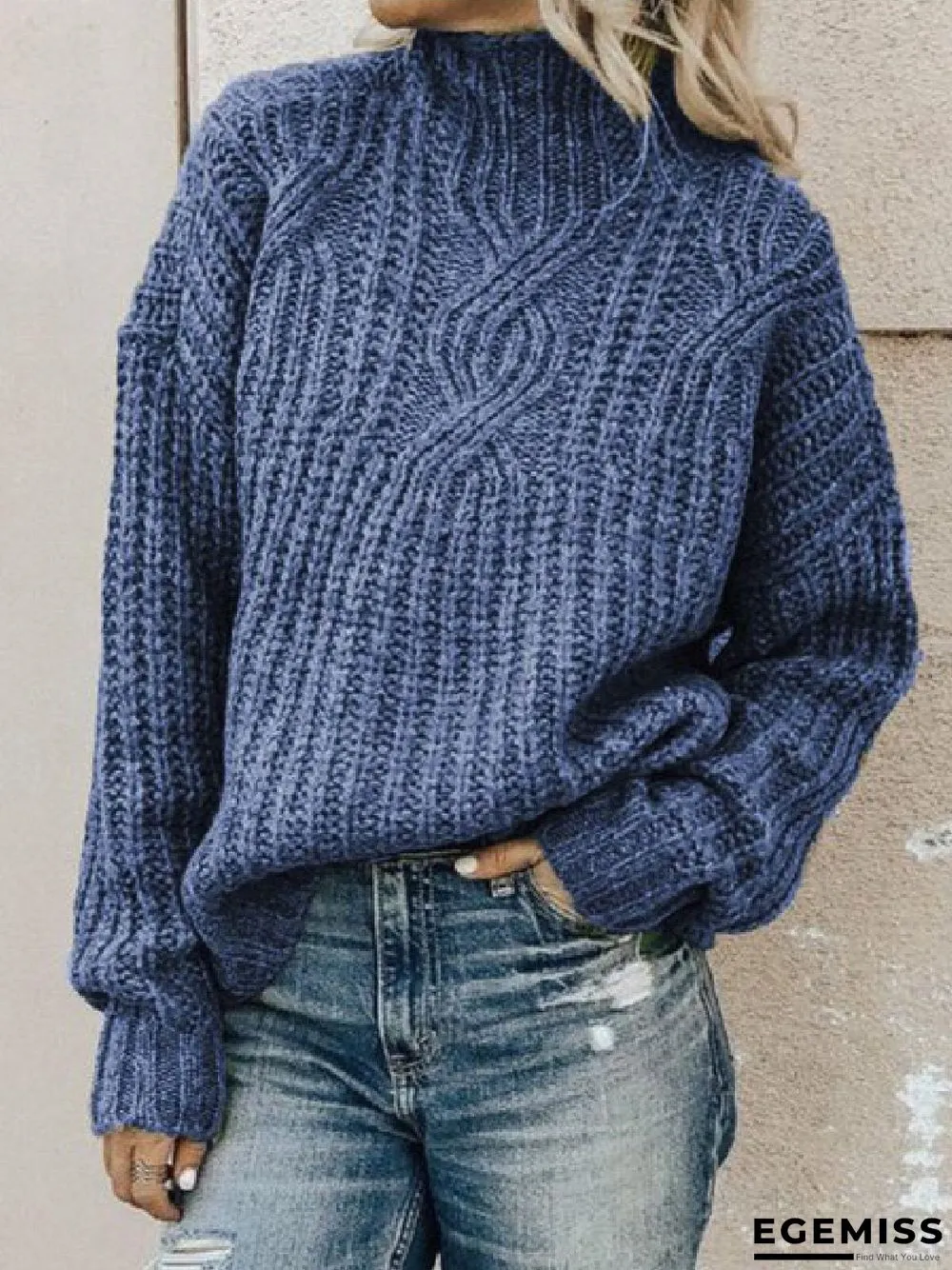 Women Long Sleeve Turtleneck Cotton-blend Plus Size Sweaters | EGEMISS