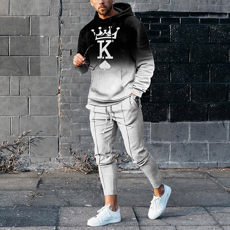 BrosWear Black And Gray Gradient K Tracksuit Two Piece Set