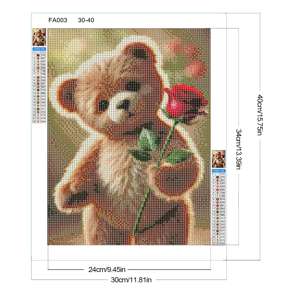 Diamond Painting - Full Round Drill - Rose Bear(Canvas|30*40cm)
