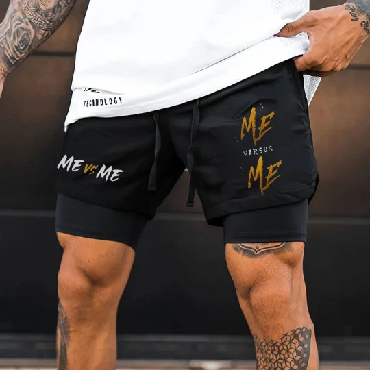 Men's "me Vs Me" Dual-layered Athletic Shorts