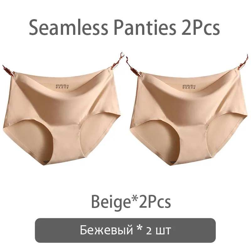 FINETOO Seamless Panties Women Ice Silk Underwear M-2XL Soft Female Underpants Big Size Seamless Underwear 2Pcs/set Girls Briefs