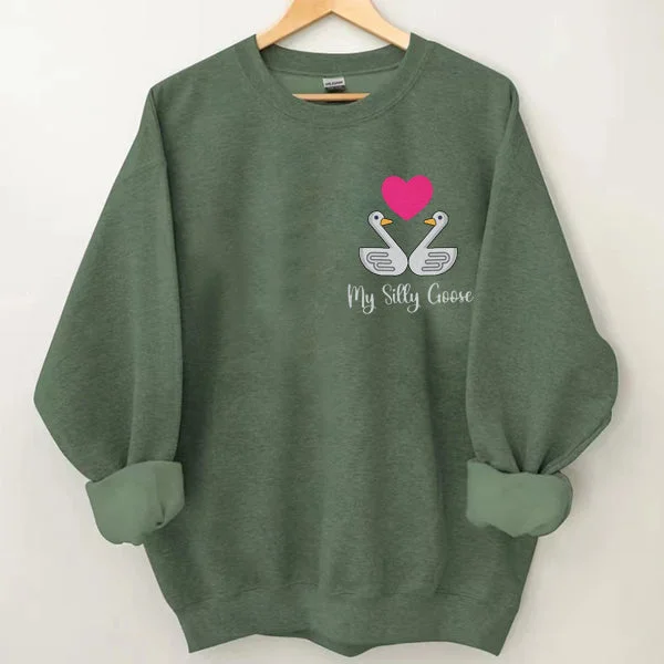 My Silly Goose Heart Design Embroidered Sweatshirt socialshop