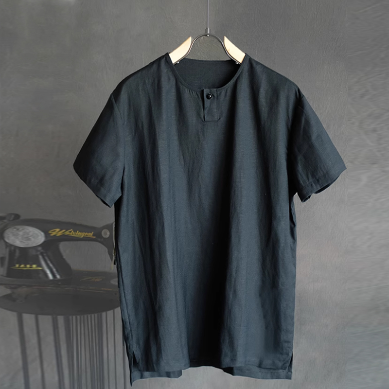 Men's Loose Linen Solid Color Thin Short-Sleeved Shirt