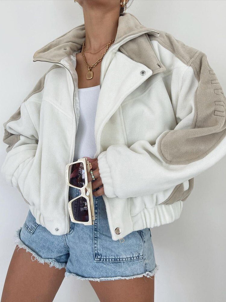 WannaThis Patchwork Jacket Women Leather Long Sleeve Autumn Button Oversized Casual Fashion Contest Y2K Outerwear Clothing 2021