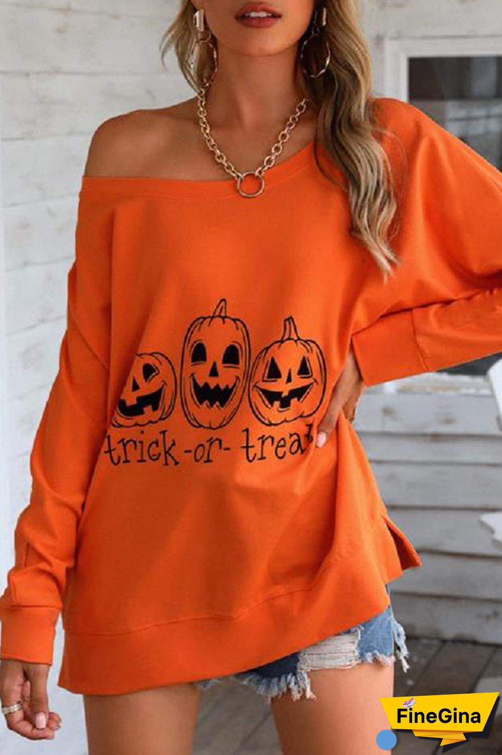 Street Print Split Joint Slit Tops