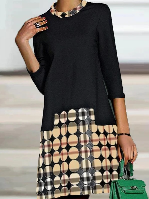 Lady Crew Neck Checked/Plaid Dresses Black Dresses | EGEMISS