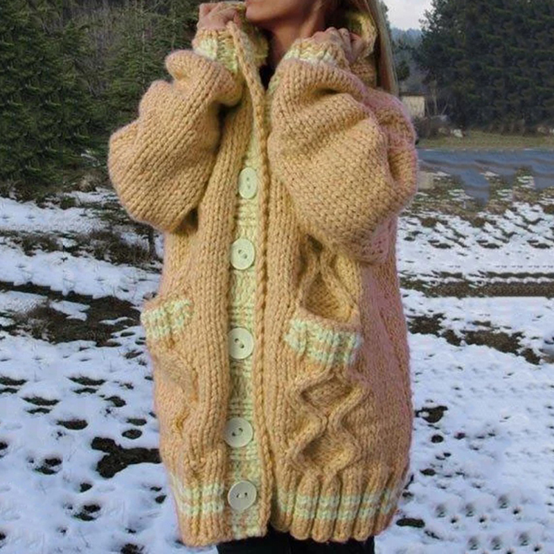 Women's Thick Woven Pattern Pocket Button Sweater Cardigan wearshes