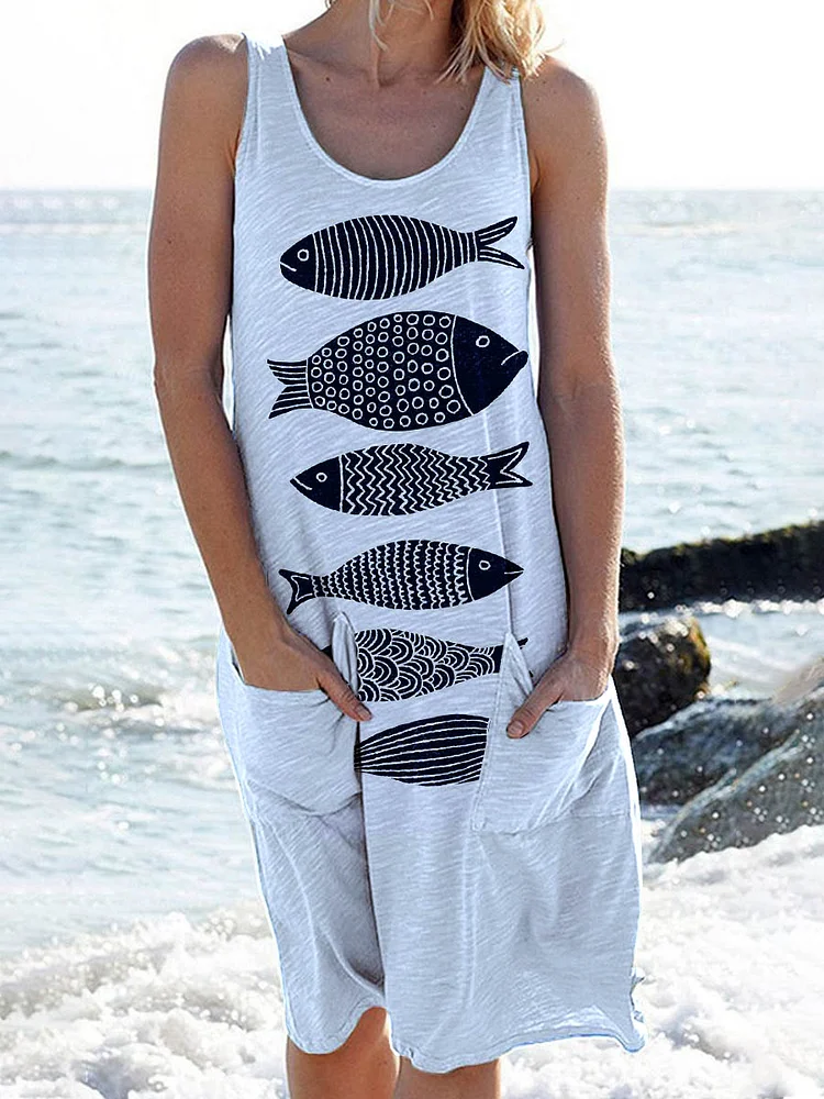 Women'S Beach Holiday Fish Pattern Casual Stylish Dress