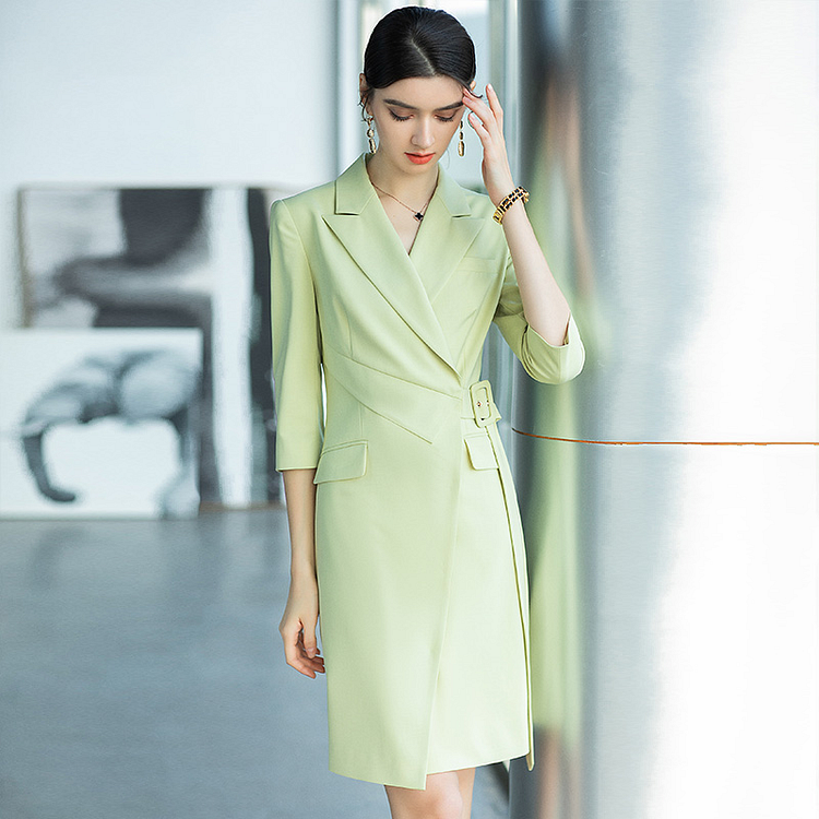Fold-over Belted Waist Suit Dress