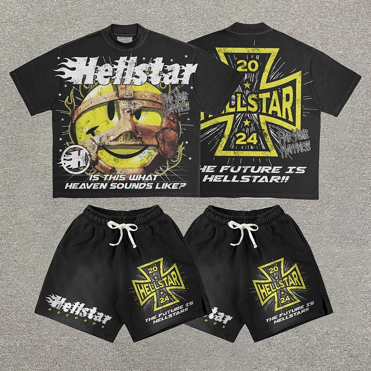 Personalized Hellstar Smiley Face Graphic T-Shirt And Shorts Set