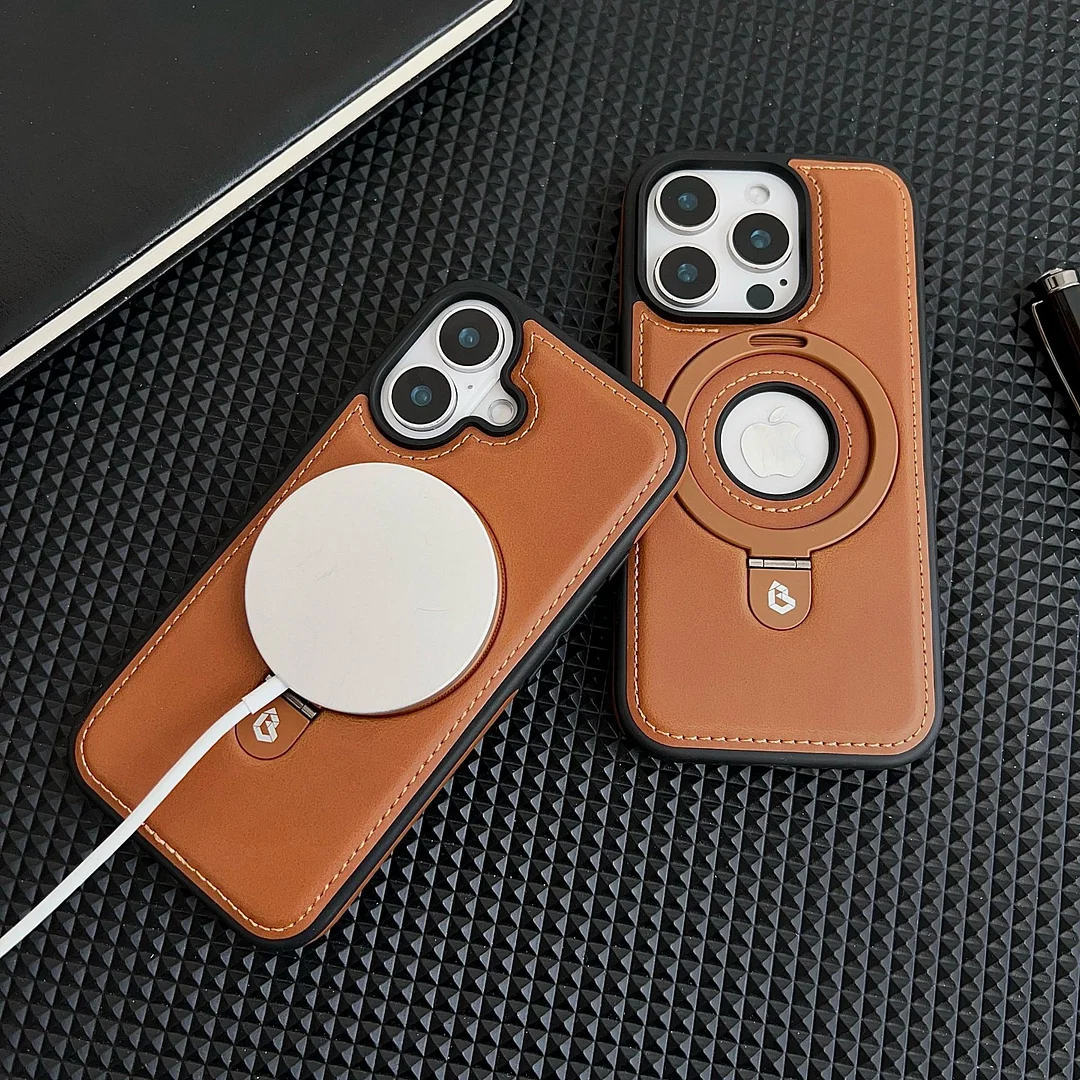 Suitable For Apple 17Promax Magnetic Holder Mobile Phone Case Business Iphone16 High-End Leather 15 Anti-Fall Protective Cover
