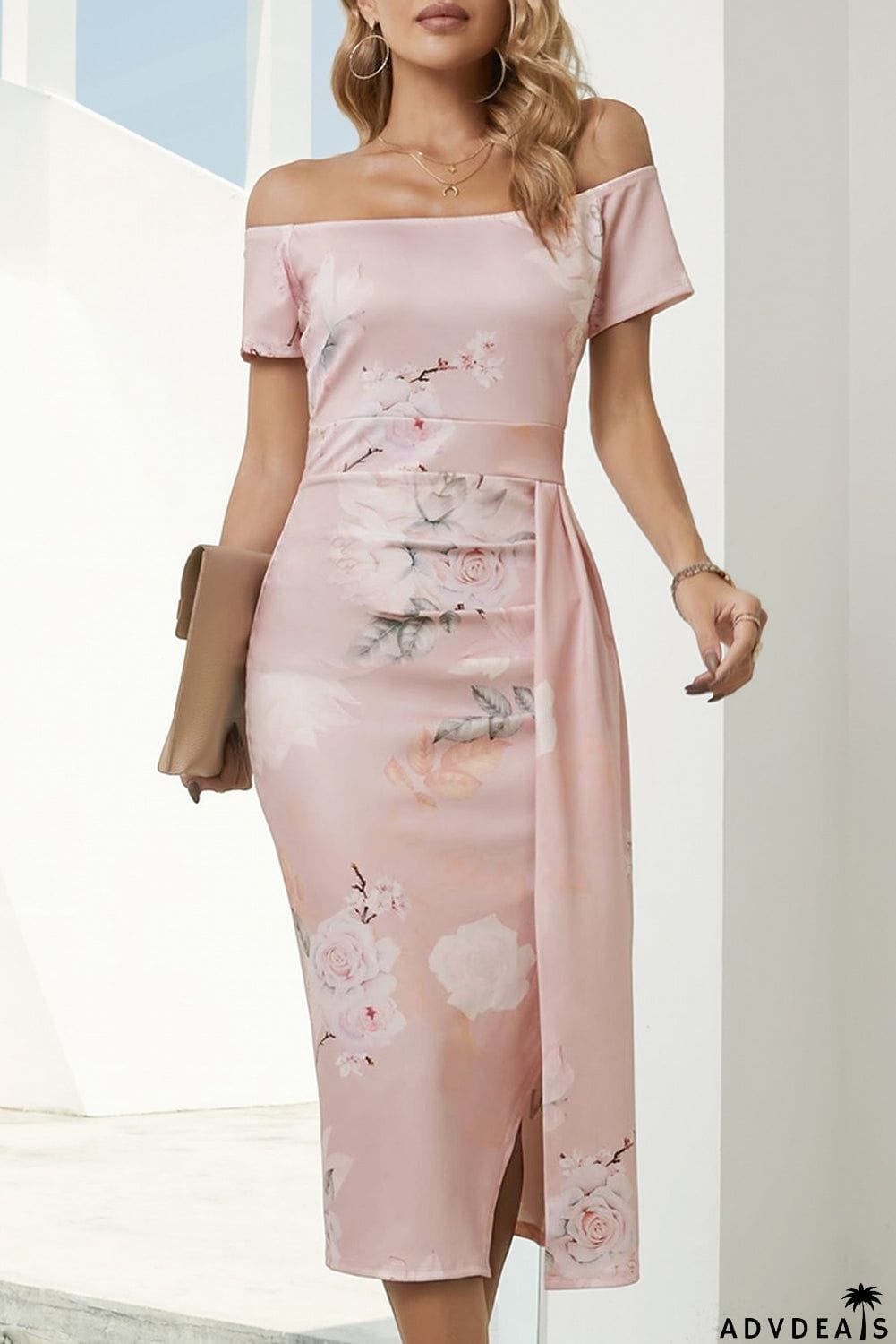 Printed Off-Shoulder Split Dress