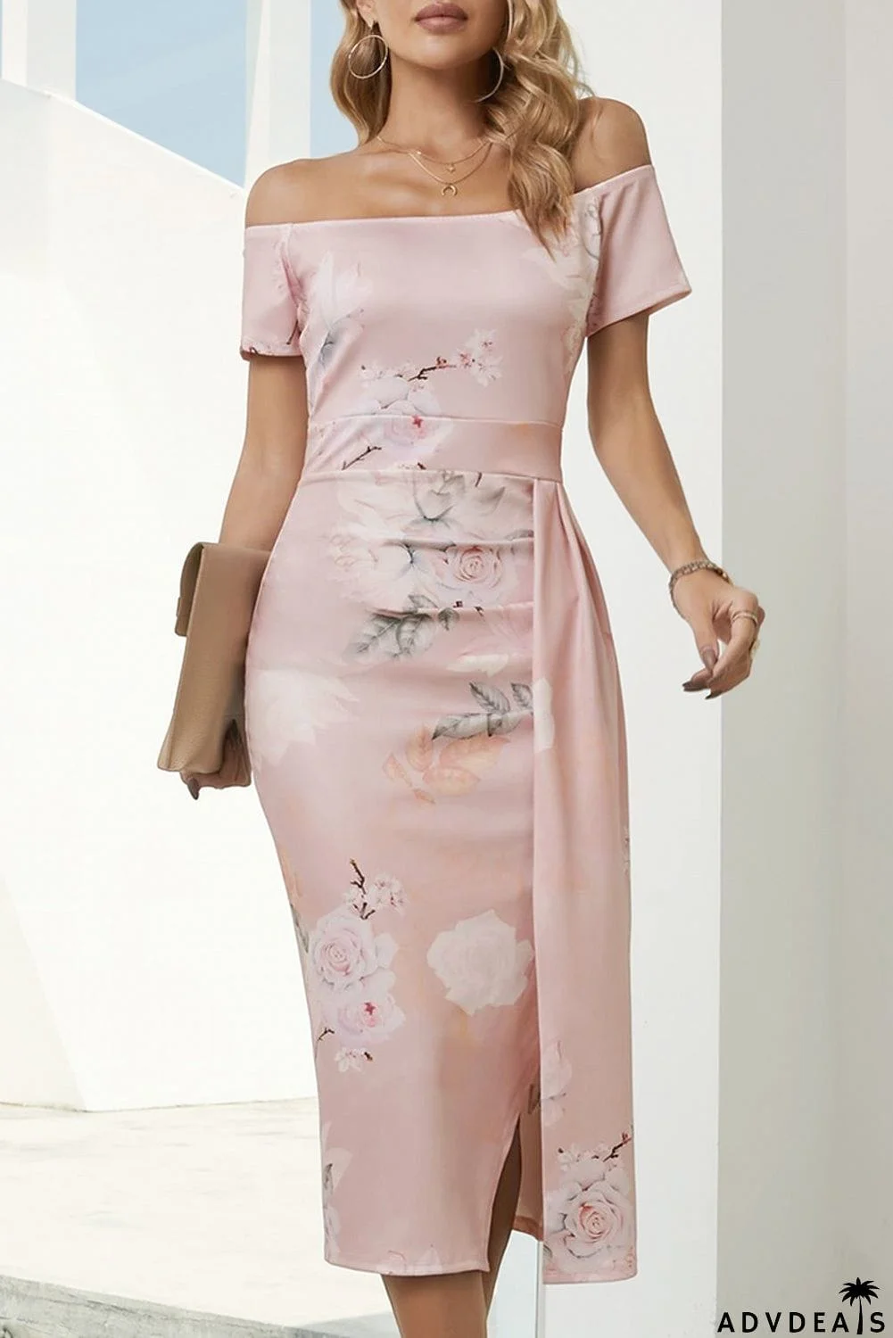 Printed Off-Shoulder Split Dress