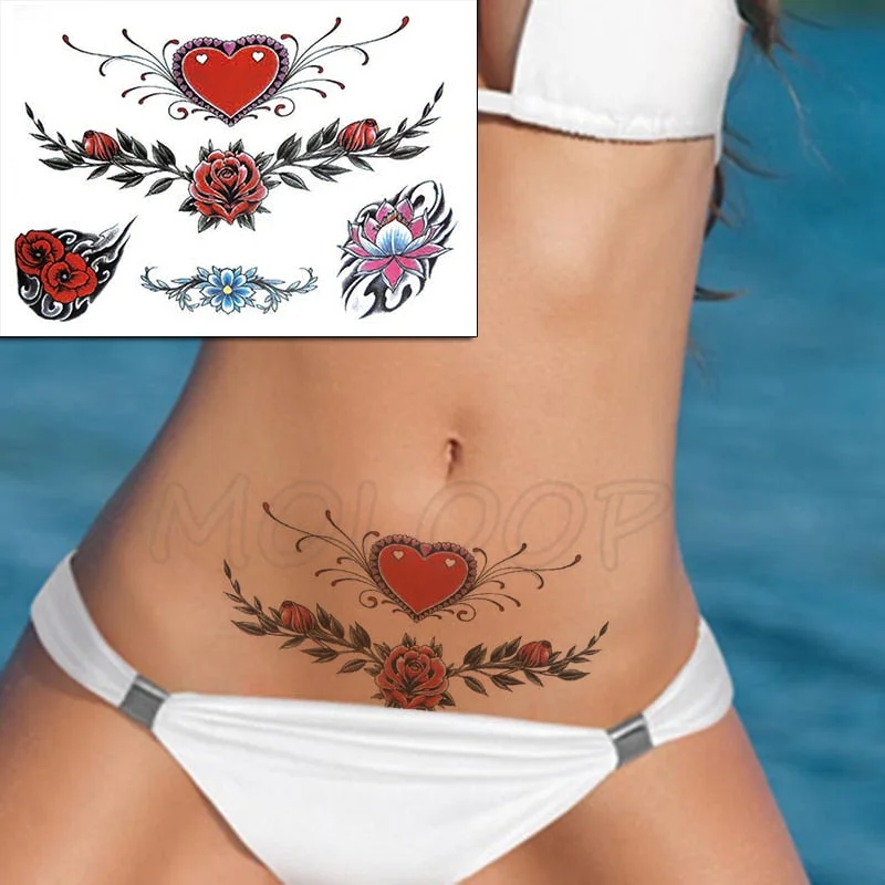 Temporary Tattoo Stickers Sexy Rose Heart-shaped Wreath Fake Tatto Waterproof Tatoo Back Leg Arm Belly Big Size for Women Girl