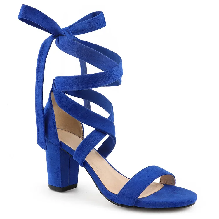 80mm Women's Lace Up Heels Chunky Block Heel Strappy Sandals VOCOSI VOCOSI