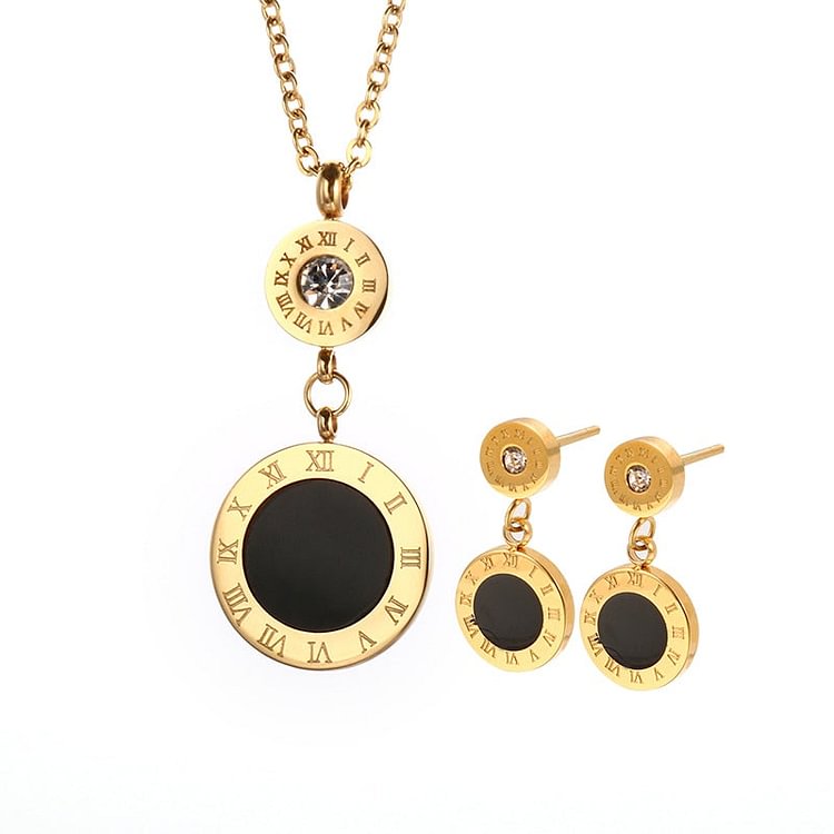 YOY-Vintage Gold Color Roman Numeral Wedding Jewelry Set