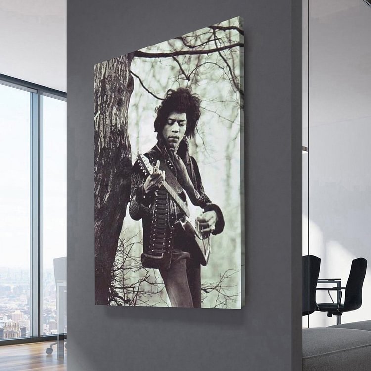 Jimi Hendrix Playing Guitar Canvas Wall Art