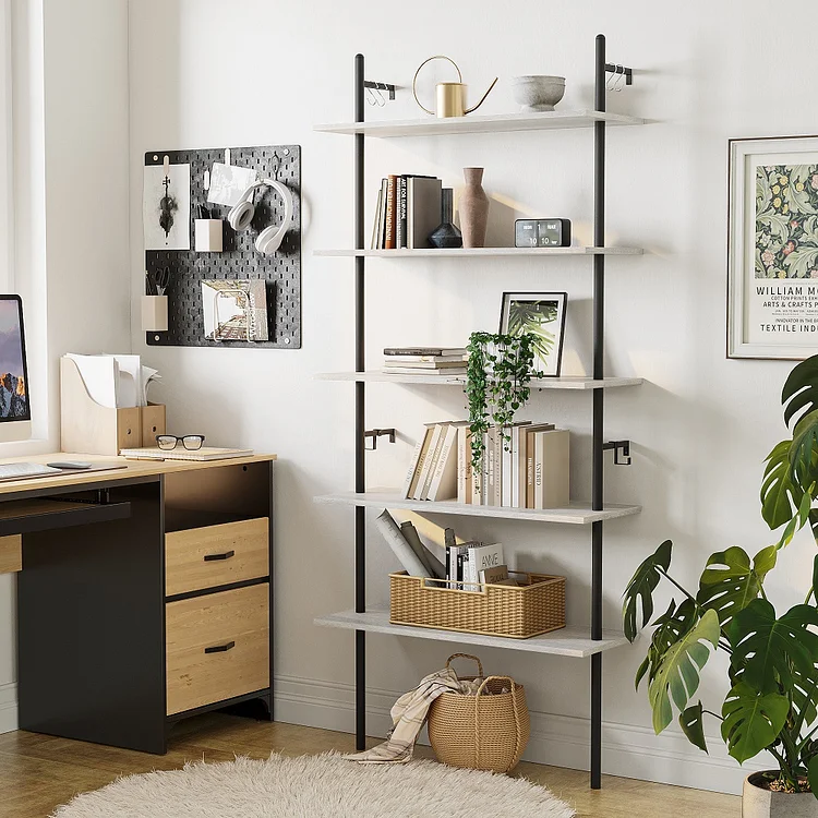 Bestier Industrial 70" Wall-Mounted Ladder Shelf