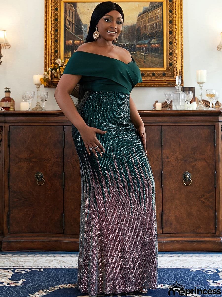 Plus Size Gradient Maxi Sequin Prom Dress PXH2125