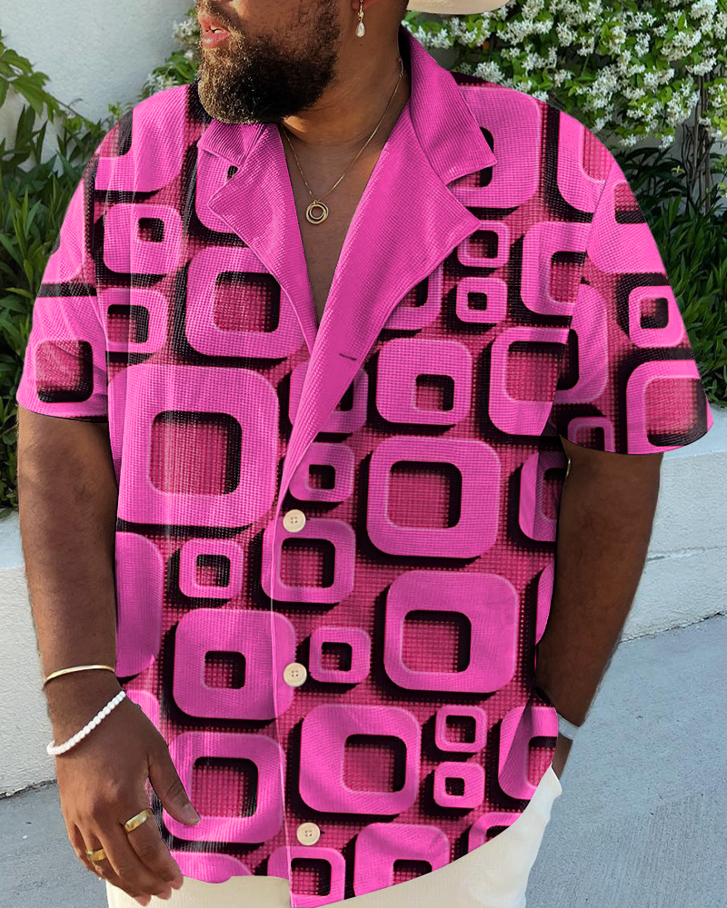 Men's Plus Size Casual Pink Art Square Diamond Shirt