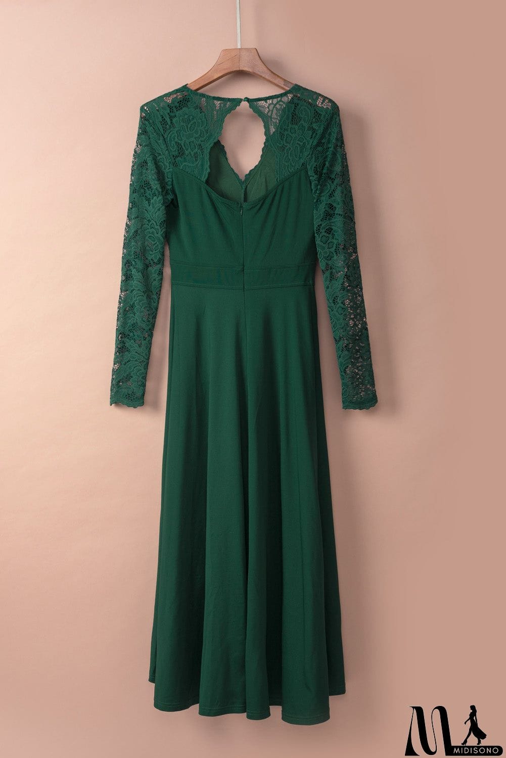 MidiSono - Green Long Sleeve Lace Evening Dress