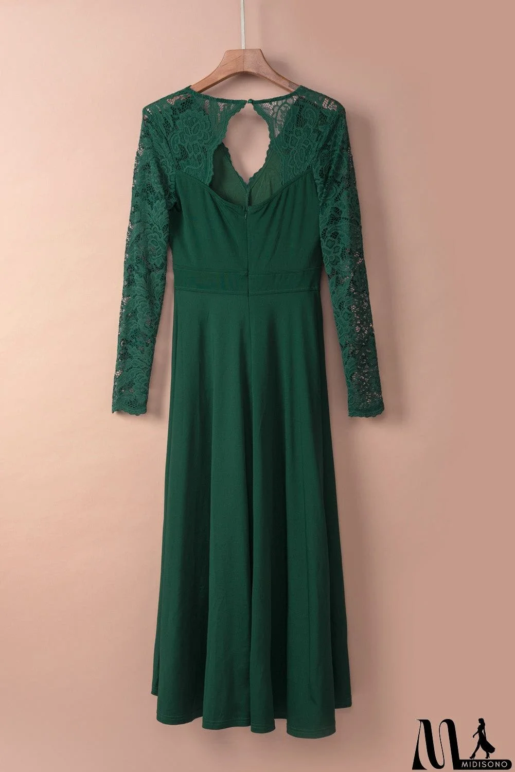 MidiSono - Green Long Sleeve Lace Evening Dress