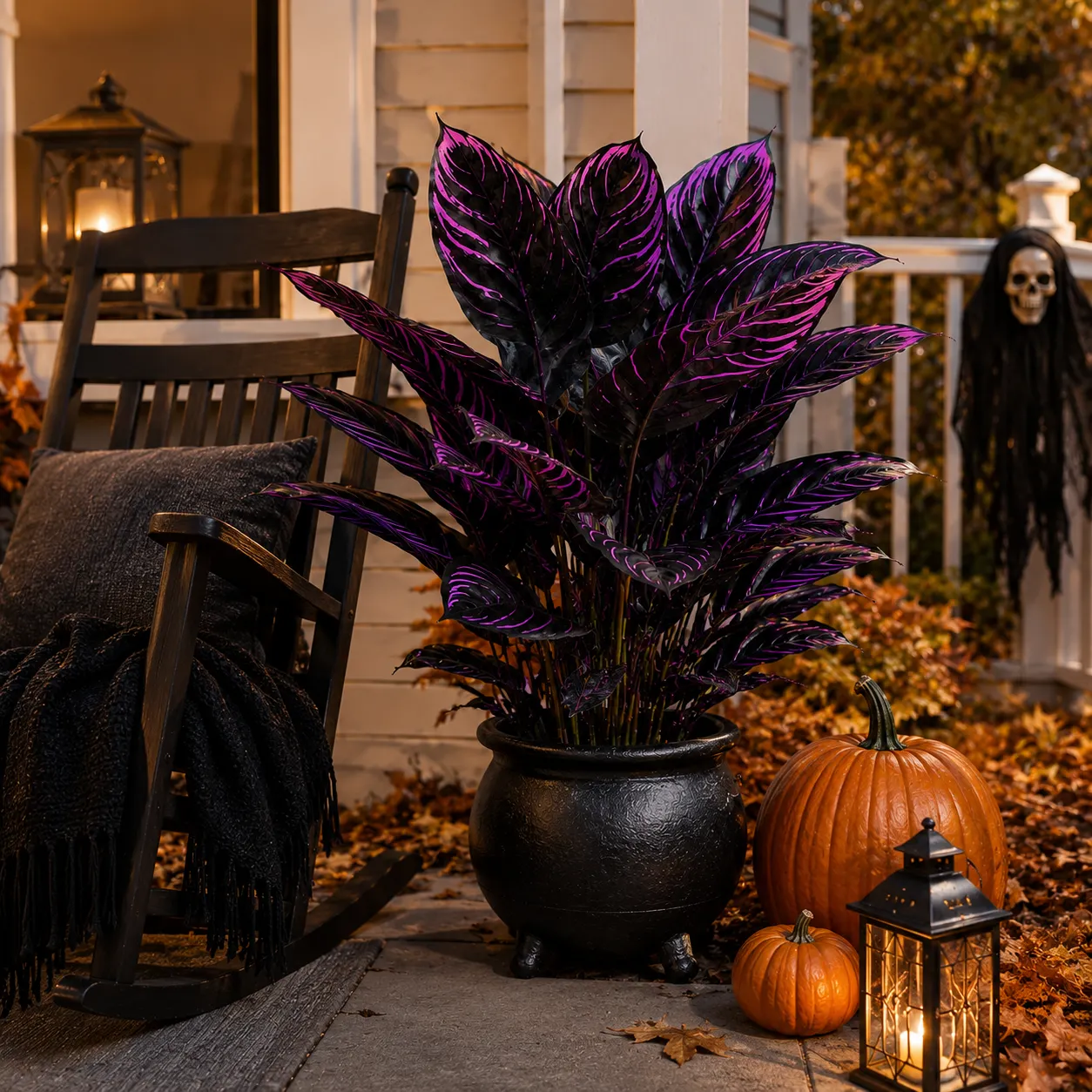 Midnight Violet Artificial Foliage – Halloween Porch & Gothic Decor
